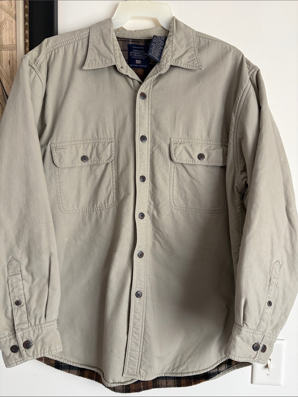Faded glory Men’s Light Beige Field Jacket fleece Lining shacket barn coat Large